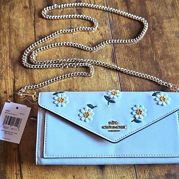 Coach Daisy Chalk Slim Envelope Wallet with gold chain shoulder
